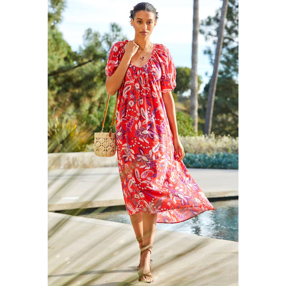 Sundry Dresses & Skirts - Sundry Red Floral Short Sleeve Women's Midi Dress - New Small